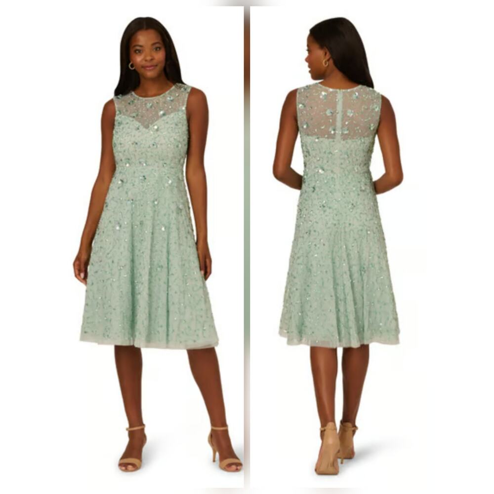 Adrianna Papell Illusion Beaded Mesh Dress - Picture 1 of 5